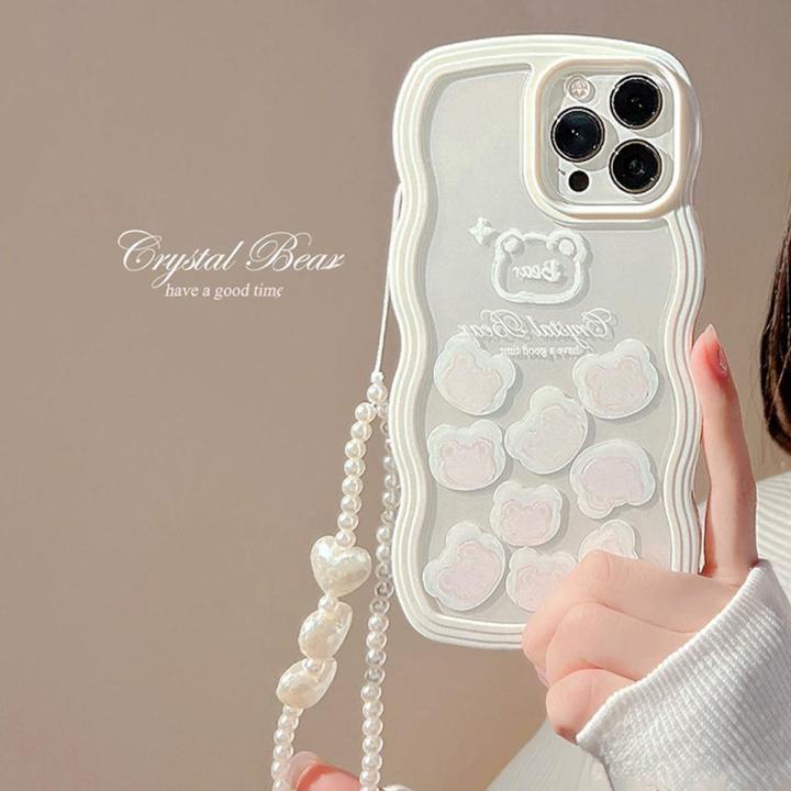 White Case Cute Bear Cover with Chain for iPhone 16promax/14/14pro/14plus/14promax/13 Pro Max / 12 Pro / 11 Pro Max / XR / XS Max