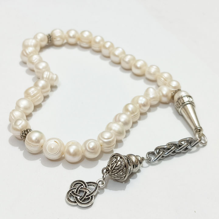Export Quality Natural unique design Tasbih Natural Pearl misbaha Freshwater Pearl Muslim Jewelry Rosary Bead Islamic Gift (10mm x 33beads) – muslim Pearls zikr prayer Tasbeeh - handmade  Rosary 10mm tasbi counter Stress Relaxation