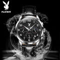 American Brand PLAYBOY Original Men's Watch Waterproof Leather strap Multifunctional Chronograph Anniversary Gift for Men  Calendar Luminous. 