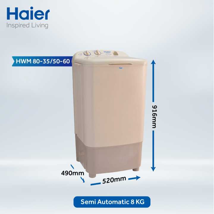 Haier HWM 80-35 Semi Automatic Single tub Washing Machine - Capacity:8 Kg Powerful Motor