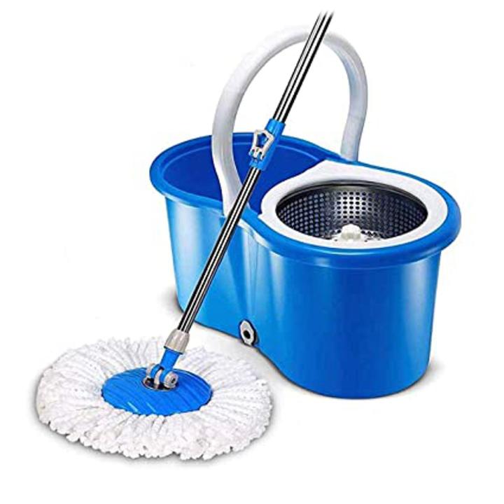 Easy Spin 360° Press Mop Bucket Set - Push & Pull Rotation - Liquid Drain Hole - Easy Wring with Reusable Mop Heads