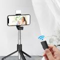 4 in 1 Wireless Selfie Stick R1S Tripod Stand (WITH LED LIGHT) Foldable Mini Selfie Light Detachable Bluetooth Shutter| Remote Control For All Mobile Phone Extendable With Charging Cable | For Tiktok Youtube Vlogging Photography. 