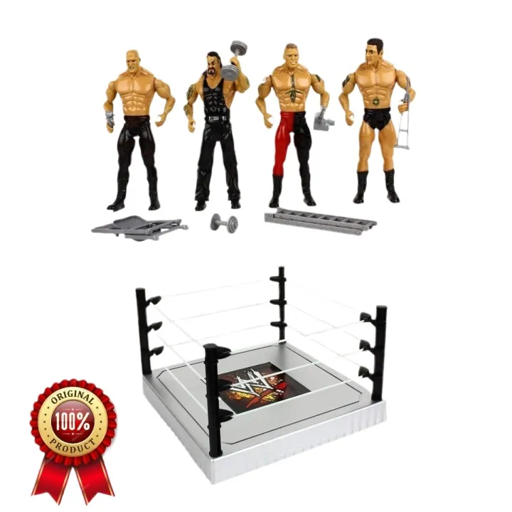 WWE%20Wrestling%20Ring%20Play%20Set%20for%20Kids%20With%204%20Assorted%20Wrestler%20Figures%20-%20Image%202
