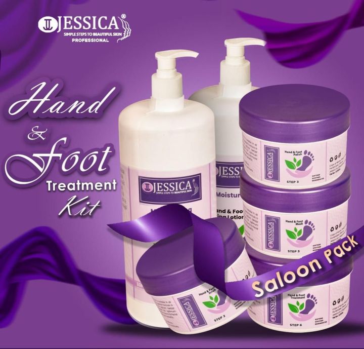 Jessica Hand & Foot Meni Pedi Treatment Kit  - 6Pcs Salon Pack (1000ml Bottle & 500gm Jar)