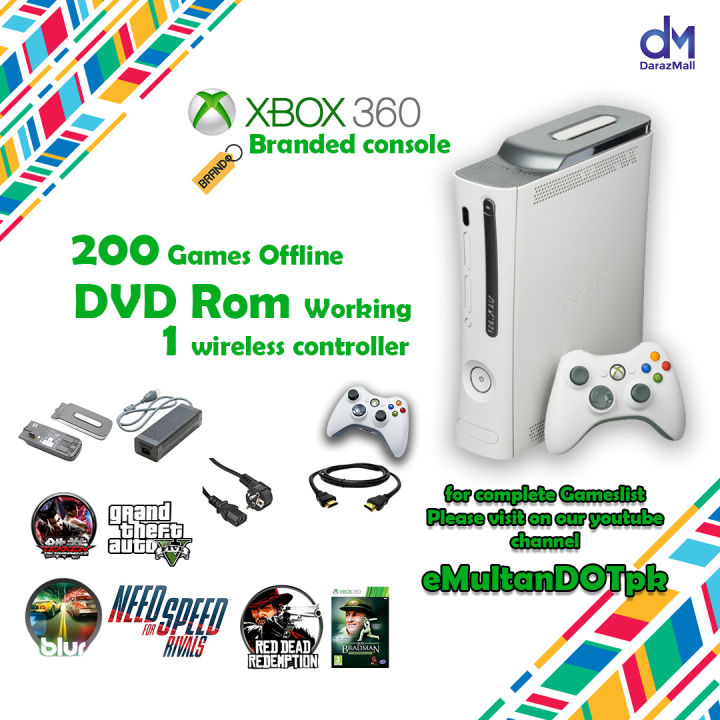 Xbox 360 Console JTAG 200 Offline Games 1 wireless Controller With All Accessories