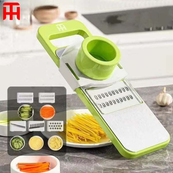 Vegetable Slicer, 5 in 1 Mandoline Slicer for Kitchen, Multifunctional Vegetable Cutter Grater Slicer with 5 Interchangeable Stainless Steel Blades, Potato Slicer Crinkle Cutter Onion Cutter Carrot Julienne Peeler for Salad – Kitchen Accessories