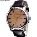 Emporio Armani Salmon Dial Brown Genuine leather strap Watch For Men AR-0429. 