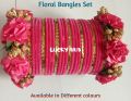 Floral Bangles Set ( including 2 Floral Bangles and 24 Velvet and Golden Glass Bangles ) / Artificial Flower Bangles Set / Floral Gajra Set for girls and women in different colours and Standard Size ( Sawa Do. 