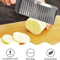 Crinkle Fries Cutter Knife Kitchen Wavy Potato Chips Slicer Stainless Steel Blade Wooden Handle. 