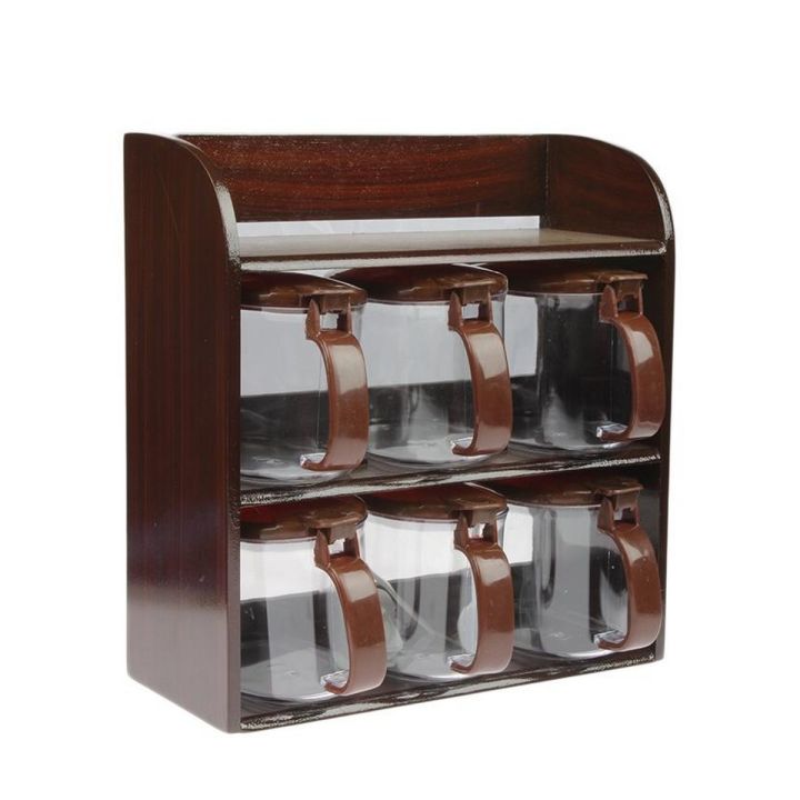 Mr. Wood 2-Tier Spice Rack With 6 Spice Jars