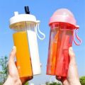 600ML Premium Double Drinking Cup Double Straw Portable Large Capacity Water Bottle Creative Couple Water Mug Dual Purpose Bottle Kettle. 