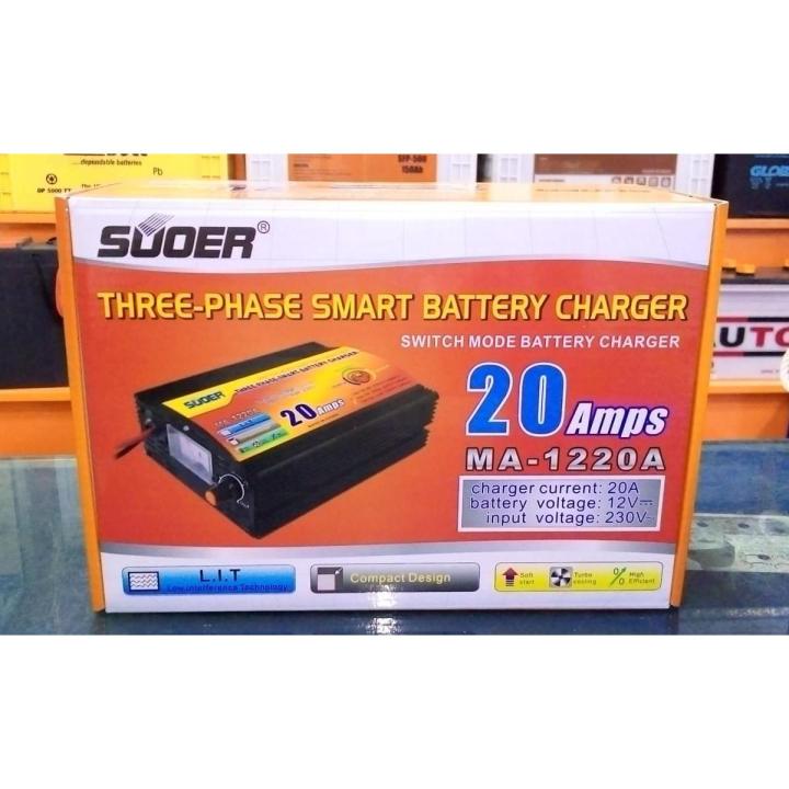 12V 20A Smart Solar Universal Battery Charger 12 Volt Three Phase Smart Battery Charger 20 Amp Car Battery Charger For Small or Large Battery