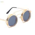 Retro Steampunk Sunglasses, Outdoor Sun Shades, Protection Trendy Gothic Circle Eyeglasses, Glasses for Womens Adult Men , Gold Gray. 