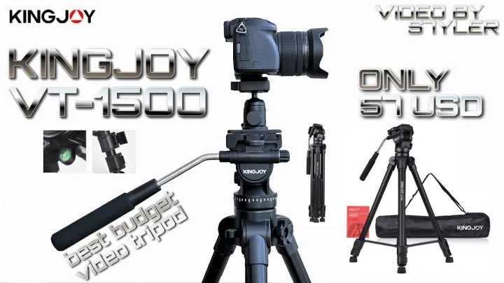 Kingjoy%20VT-1500%20lightweight%20professional%20video%20tripod%20&%20VT-1510%20fluid%20drag%20pan%20head-3%20section,%2065in,%204.8lbs%20-%20Image%202