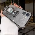 For Vivo Y18 / Vivo Y18e / Vivo Y28 4G Back Cover with Cool Gradient 3D Bear Stand Holder Luxury Shiny Plating Glitter Women Phone Case Clear Soft Silicone Protective Cases Pouch Girls. 