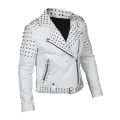 White Brando Biker Leather Jacket For Women. 