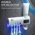 Solar UV Light Ultraviolet Toothbrush Sterilizer Automatic Toothpaste Dispenser Wall Mount with 4 Toothbrush Holder. 