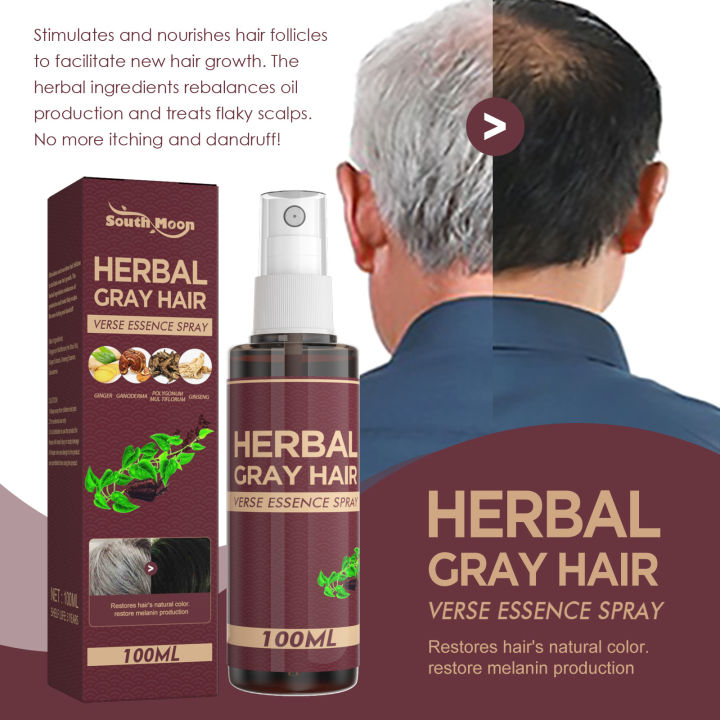 100ml Hair Darkening Spray Anti White Hair Herbal Hair Care Serum Blacken Hair Reduce Gray Hair Scalp Nourish Glitter Hair Spray kunmKK
