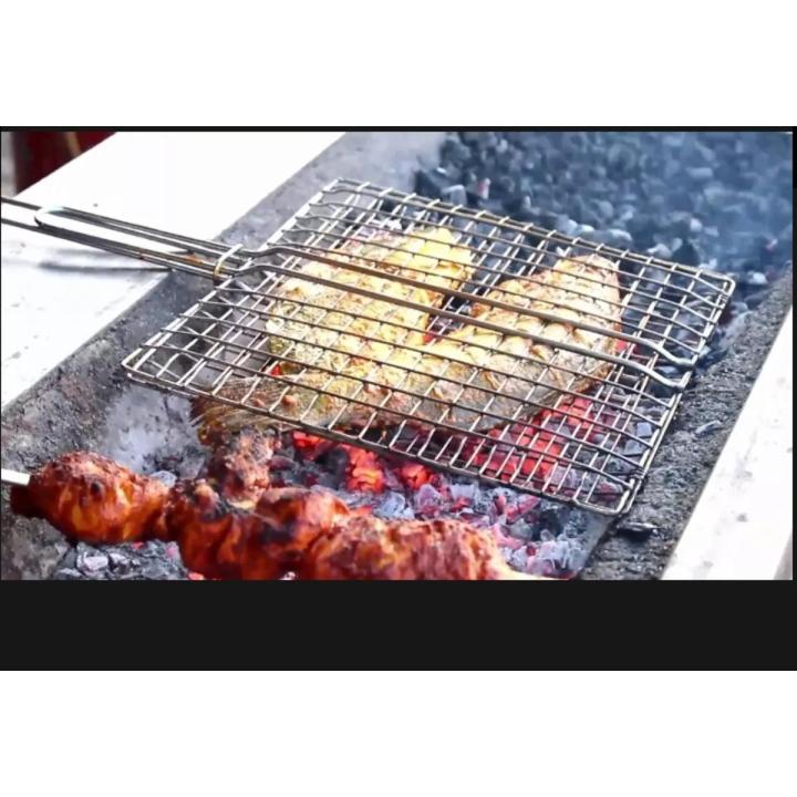 Roast Chicken Meat Fish BAR-B-Q Grilling Basket Grill Bar B Q Steel Fish & Chicken bbq barbe hand Grill Large Size
