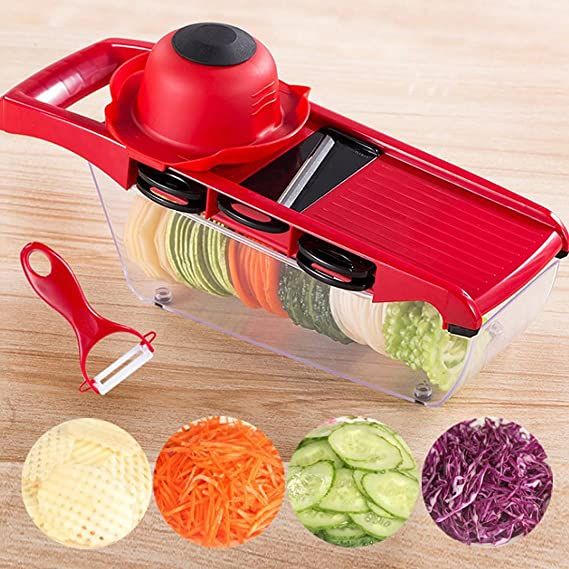 10 in 1 Mandoline Slicer Vegetable Cutter with Stainless Steel Blade Manual Potato Peeler Carrot Cheese Grater Dicer Kitchen Tool-Pink with box