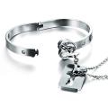 Matching Puzzle Couple Key Necklace And Heart Lock Bracelet For Women Men. 
