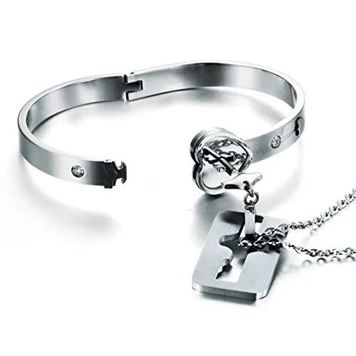 Lock Bracelet and Key Necklace Titanium Steel Couples Jewelry