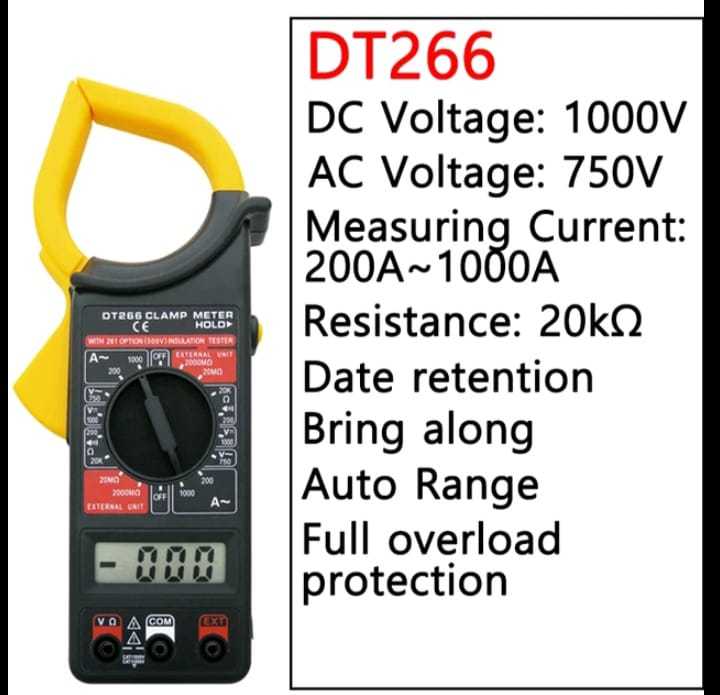 DT266  AC DC Voltage Ampere  Clamp Meter - Useful Solar Inverter Panel accesory