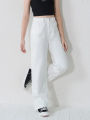 Women Wide Leg Soft Denim Highwaist Jeans For Girls in White. 