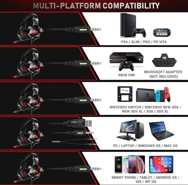 RUNMUS K11 Pro Gaming Headset* *50mm Drivers, LED RGB Lights