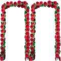 Pack of 2 Artificial Bail Red Flowers and Green Color Leaves Hanging Bail Use for Home, Office and Wedding Decoration. 
