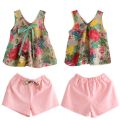 Lifetime Summer Baby Girls Floral Sleeveless Clothing Set Bowknot Vest+Pink Shorts Pants seluar. 