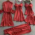 5pc Nighty Night Dress Premium Quality High Quality Silk Night Wear Honeymoon Bridal Set Pack of 5PCS. 