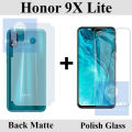 Honor 9X Lite Glass Protector Clear 2.5D Polish Glass + Matte Back Protector Carbon Soft Skin Sheet For Honor 9X Lite. 