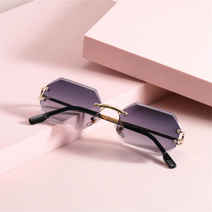 Square Shape Sunglasses Fashionable Y2k Octagonal Rimless Glasses Vintage Frameless Eyewear for Women Men Outdoor Casual Wear