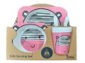 Kids Serving Set Bowl+Spoon+Fork Feeding Food Tableware Cartoon Aniaml Kid Feeding Bowl Dinner Plate SET OF 5 ( Spoon And Fork It's Not Printed It's Plain White ). 