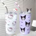 Imported Sanrio Hello Kitty 450ml Kawaii Cups With Lids And Straws Insulated Cup 304 Stainless Steel Coffee Cute Birthday Gift Stainless Steel Water Bottle Tumbler for School Kids and Girls. 