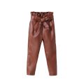 Kid Leather Pants Solid Color Toddler Casual Mid-waist Trousers with Belt Pencil Pants. 