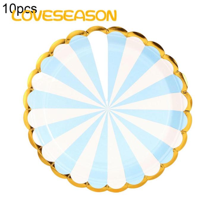 Loveseason Paper Dishes Indeformable Bronzing Stripe Paper Disc Decorations