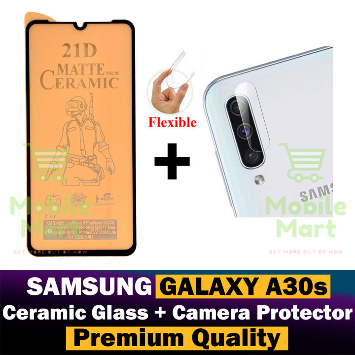 Samsung Galaxy A30s Ceramic Matte Protector for PUBG Gaming Unbreakable Antishock Hybrid film 9D/11D/21D Temper Fiber Nano Sheet Glass + Back Rear Camera Protector 9H Gorilla Flexible Protection For Samsung Galaxy A30s