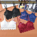 Girls Crochet Push Up Bra Body Shaping Sexy Flower Lace Net Blouse Double Straps Short Tank Top Deep Neck Foam Padded Bra Sexy Lingerie 32-38. 