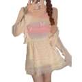 Pure Desire Wind Rainbow Stripe Contrasting Strap Women's Knitted Shirt Summer Niche Design Butterfly Sleeveless Top. 