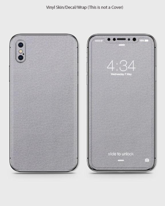 Iphone%20X%20Phone%20Skin%20Front%20Back%20And%20Sides%20Grey%20Classic%20Leather%20Texture%20Skin%20-%20Image%203