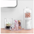 Two-Layer Acrylic Organizer Transparent Round  Storage Box CottonBud Cotton Bud Puff & Pad Box Cosmetics Holder. 