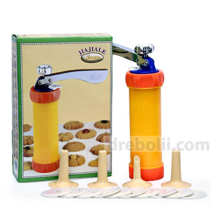 Jiajiale Biscuit Maker Shape Stainless Steel Decorating Molds Press for Desserts, Biscuit and Cookies Maker Press Cake Decorator Pump Machine for Decorating and Baking with 4 different Plastic nozzles