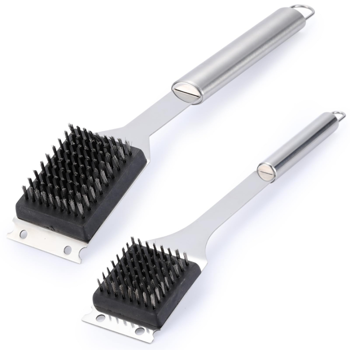 2 Pack Grill Brush, 16.5Inch & 14Inch Wire BBQ Grill Brush for Outdoor Grill, Stainless Steel Cleaning Brush Silver