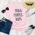 Pink Yoga Coffee Naps Printed Cotton HalfSleeves ONeck TShirt For Women. 