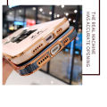 Hontinga for iPhone 12 Mini Back Cover（Free Lanyard）Luxury 6D Plating Cartoon Hug bear Side Pattern Case Soft Silicone Square Mobile Cover. 