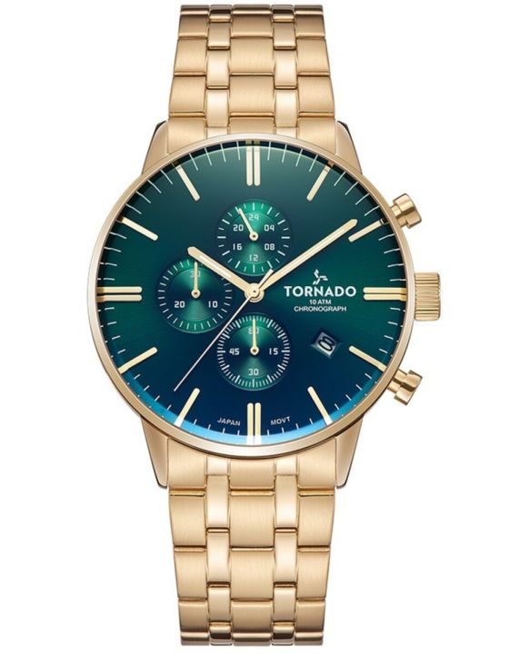 Tornado Men's Chronograph Green Dial Watch - T6102-GBGH