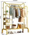 Double Pole Clothing Rack Freestanding Coat Hanger, Clothes Hanging Rails With Lower Storage Shelf. 