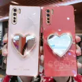 For OPPO F15 Cover with Makeup Mirror Shiny Plating Square Bumper Girls Phone Case Soft TPU Silicone Shockproof Protective Back Cover. 